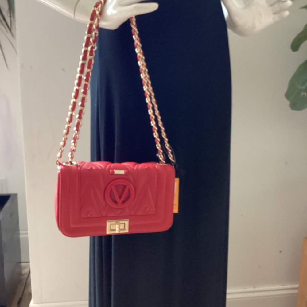 REDUCED VALENTINO by Mario Valentino Quilted Red Leather Shoulder Crossbody Bag - Picture 12 of 13